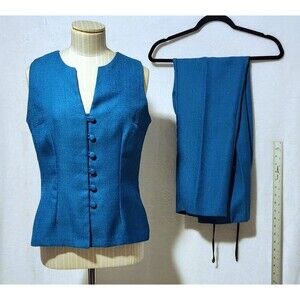 Vintage Desiree Women's Sm Teal Textured Vest & Pant Set 80s 90s Retro Chic